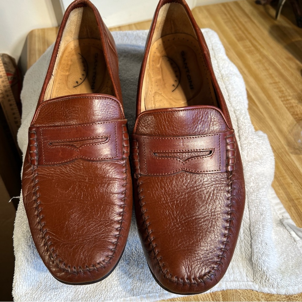 Mens Santoni Vero Cuoio SOFT Leather Loafers Shoes Slip-Ons Brown 11 D Italy
